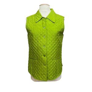 Coldwater Creek Quilted Silk Vest  Chartreuse Bright Green Aqua Lined Size S